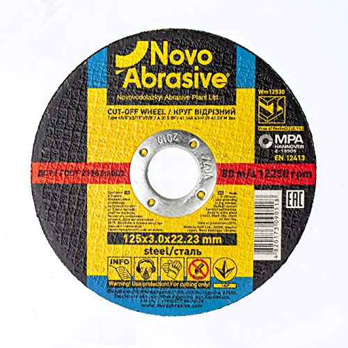 NOVOABRASIVE Disco de corte de metal 125 x 3 x 22,2 mm (juego de 10 piezas) de corte de acero inoxidable para amoladora angular uso para metal, acero inoxidable, acero y metales no ferrosos