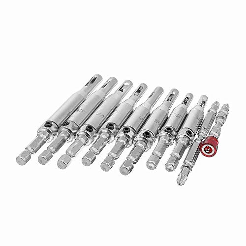 Nuokix 11pcs 5/64 a 1/4 pulgadas de autocentrado Broca Bisagra Tapper Núcleo Broca Establecer magnética del anillo puntas de destornillador for trabajar la madera puerta de la ventana ajustable Brocas