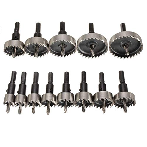 Nuokix 13pcs 16-53mm HSS agujero cortador Saw 16/18 / 20/22/25/26/28/30/35/40/45/50 / 53mm Agujero Saw Drill Bits Set Brocas industriales