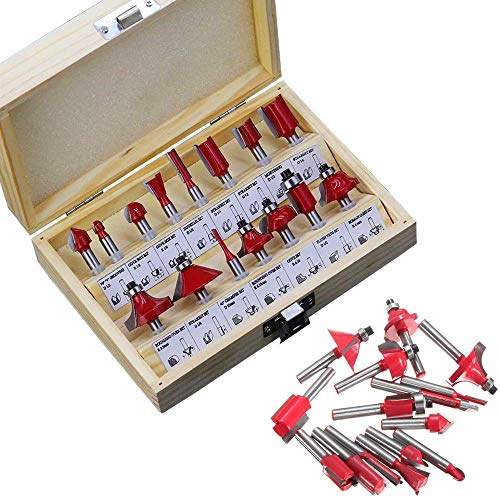 Nuokix 15pcs Router Bit Set, herramientas de carburo de tungsteno fresa profesional de la carpintería con el caso de madera for puertas, mesas, estantes, armarios bricolaje, 1/2" de vástago Brocas i