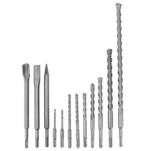 Nuokix Conjunto de brocas, 12 Piezas Broca conjunto concreto de martillo rotatorio eléctrico Broca sistema de herramienta de caña recta de acero al cromo Brocas industriales