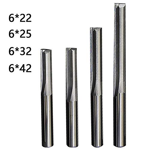 Nuokix Fresa de 6 mm / 4 mm Shank dos flautas directo Router Bits, de madera CNC recta cortadores del grabado Herramientas molino de extremo, de 4 piezas/Set de 6 mm Brocas industriales