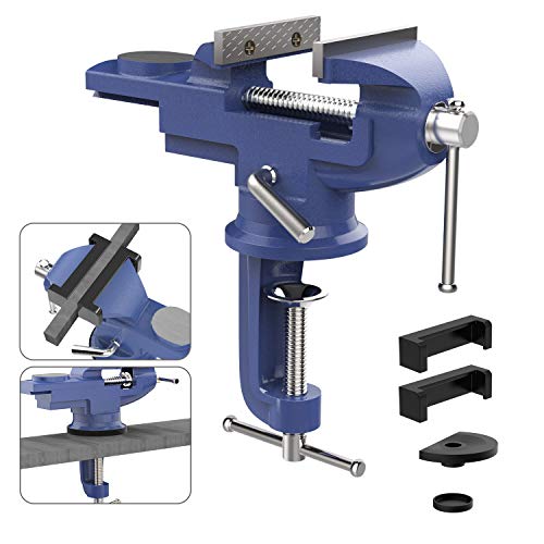 Nuovoware Tornillo de Banco Universal de Precisión con Base Giratoria de 360 Grados, Table Vise, Abrazadera Gruesa de Trabajo Pesado para Carpintería, Metalurgia, Conducto de Corte, Taladrado - Azul