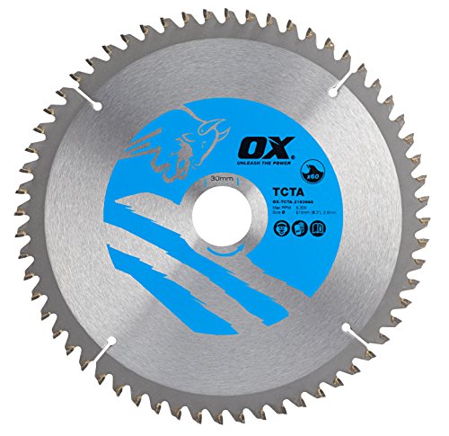 OX Tools OX-TCTA-2103060 OX Hoja de Sierra Circular de Corte de Aluminio/plástico/Laminado Dientes, 0 V, Silver/Blue, 210/30mm, 60 Teeth TCG