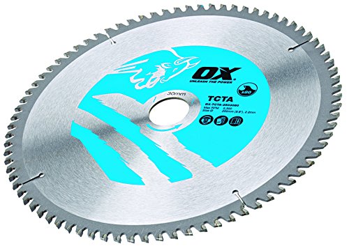 OX Tools OX-TCTA-2503080 OX Hoja de Sierra Circular de Corte de Aluminio/plástico/Laminado Dientes, 0 V, Silver/Blue, 250/30mm, 80 Teeth TCG