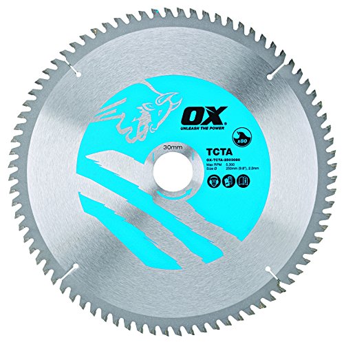 OX Tools OX-TCTA-2503080 OX Hoja de Sierra Circular de Corte de Aluminio/plástico/Laminado Dientes, 0 V, Silver/Blue, 250/30mm, 80 Teeth TCG