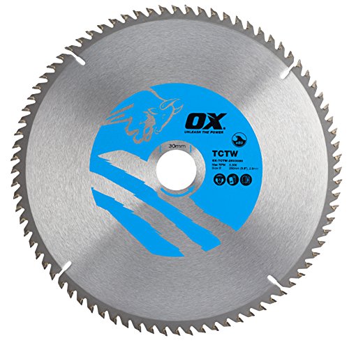 OX Tools OX-TCTW-2503080 OX Hoja de Sierra Circular para Cortar Madera 250/30mm, Dientes, 0 V, Silver/Blue, 80 Teeth ATB