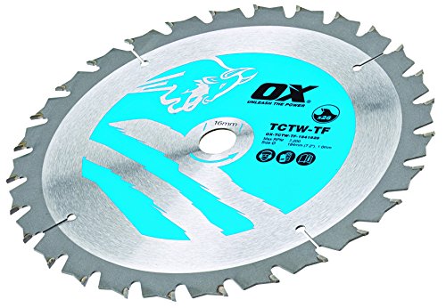 OX Tools OX-TCTW-TF-1841628 OX Hoja de Sierra Circular Fino de Corte de Madera 184/16mm, Dientes, 0 V, Silver/Blue, 28 Teeth ATB