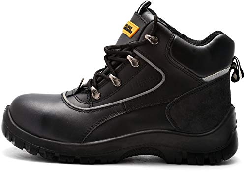 para Hombre de Piel de Botas de Seguridad para Hombre Puntera de Acero de Seguridad Botas de Seguridad S3 SRC Calzado de Trabajo Tobillo Piel 7752 Black Hammer (42 EU)