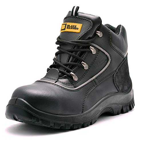 para Hombre de Piel de Botas de Seguridad para Hombre Puntera de Acero de Seguridad Botas de Seguridad S3 SRC Calzado de Trabajo Tobillo Piel 7752 Black Hammer (42 EU)