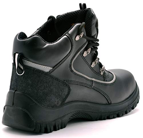 para Hombre de Piel de Botas de Seguridad para Hombre Puntera de Acero de Seguridad Botas de Seguridad S3 SRC Calzado de Trabajo Tobillo Piel 7752 Black Hammer (42 EU)