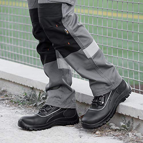 para Hombre de Piel de Botas de Seguridad para Hombre Puntera de Acero de Seguridad Botas de Seguridad S3 SRC Calzado de Trabajo Tobillo Piel 7752 Black Hammer (44 EU)