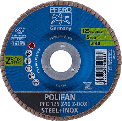 PFERD 69300934 POLIFAN-Z-BOX-10 x Disco, Z40, perforación, 69300934-para una Alta Potencia de Corte y sólida duración Acero Inoxidable (INOX), 10 x Fächerscheibe 125 mm / 22,23 mm Bohrung