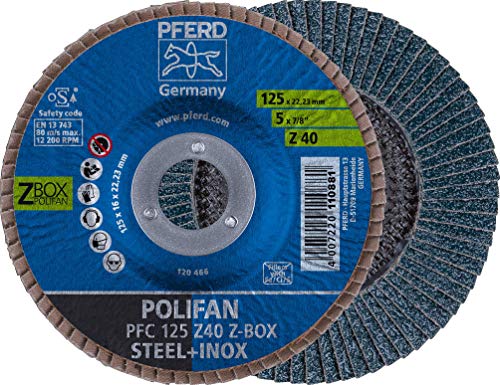 PFERD 69300934 POLIFAN-Z-BOX-10 x Disco, Z40, perforación, 69300934-para una Alta Potencia de Corte y sólida duración Acero Inoxidable (INOX), 10 x Fächerscheibe 125 mm / 22,23 mm Bohrung