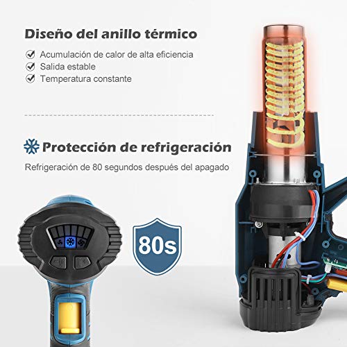 Pistola de Aire Caliente, DETLEV PRO 2000W 230V Temperaturas Ajustable 50-600 Grados con Pantalla LED con 4 Boquillas 1 Raspador