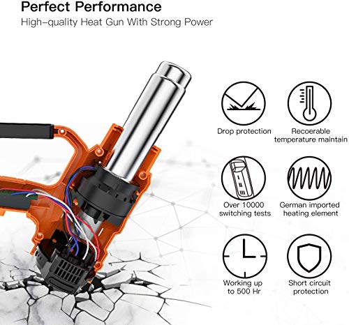 Pistola de Aire Caliente, Tacklife 2000W HGP73AC Decapadora, 230V/50Hz, Temperatura Ajustable ( 50 ℃- 250 L/min, 50 ~450 ℃-250 L/min, 90 ~600℃-500 L/min), Pelar Pintura, Deformar Tubos, Encoger PVC