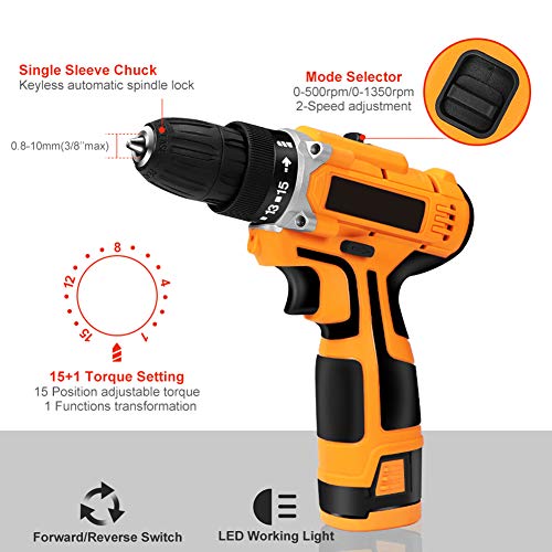 POOPFIY 16,8V-MAX Taladro Destornillador eléctrico Mini Wireless Power Controlador CC de Iones de Litio