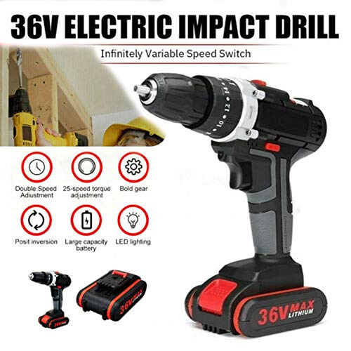 POOPFIY Taladro inalámbrico 36V Destornillador eléctrico Par máximo de 28 NM, Taladro Llave 3 en 1 inalámbrico Taladro eléctrico Destornillador Mini Drill Power Tools