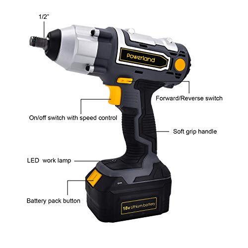 Powerland IW03 Atornillador de impacto inalámbrico, 18 V (cargas pesadas, 1/2 pulgadas)……