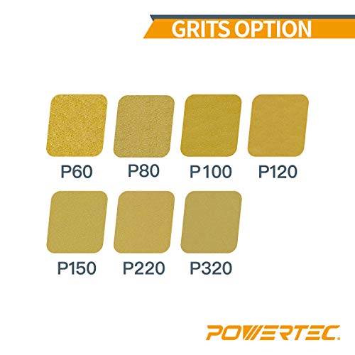 Powertec 44010 G-50 5 "8 agujero 100 Grit gancho y bucle discos de papel de lija (50 unidades), color dorado