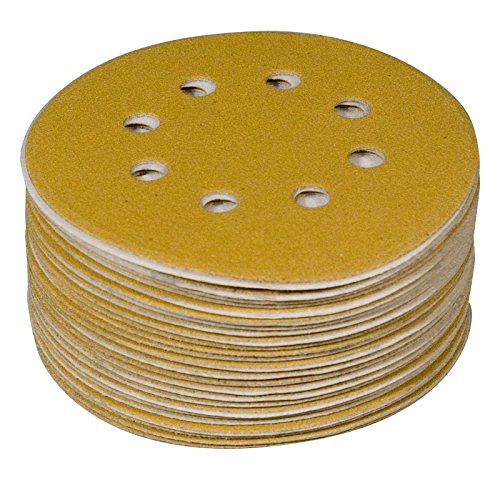 Powertec 44010 G-50 5 "8 agujero 100 Grit gancho y bucle discos de papel de lija (50 unidades), color dorado