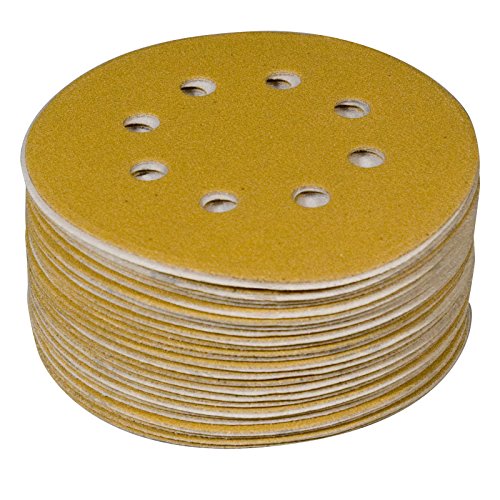 Powertec 44010 G-50 5 "8 agujero 100 Grit gancho y bucle discos de papel de lija (50 unidades), color dorado