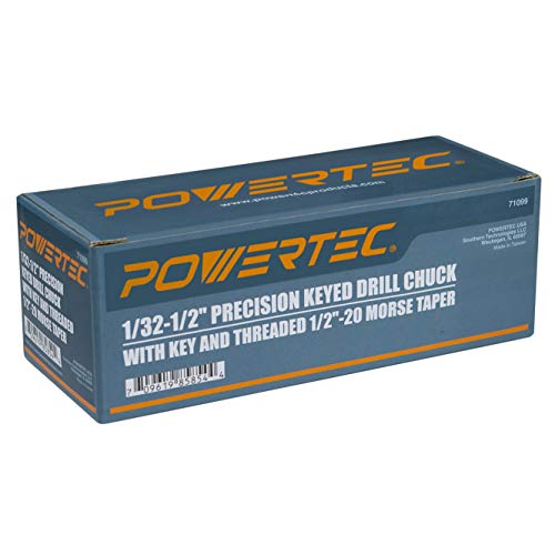 Powertec 71099 precisión llave Portabrocas para taladro 1/32 – 1/2 "con clave y rosca 1/2" -20 Morse Taper