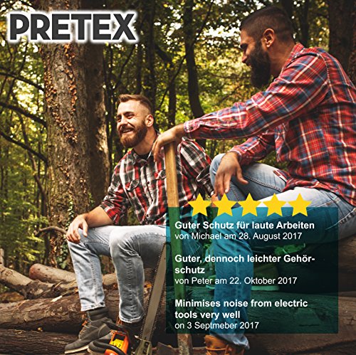 Pretex Protección auditiva profesional con SNR 98 dB, gran comodidad, peso ligero, diadema ajustable sin niveles con certificación CE, protección auditiva, orejas, protección de ruido, protectores