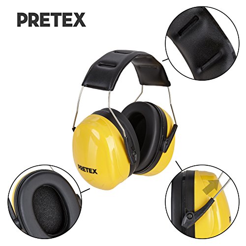 Pretex Protección auditiva profesional con SNR 98 dB, gran comodidad, peso ligero, diadema ajustable sin niveles con certificación CE, protección auditiva, orejas, protección de ruido, protectores