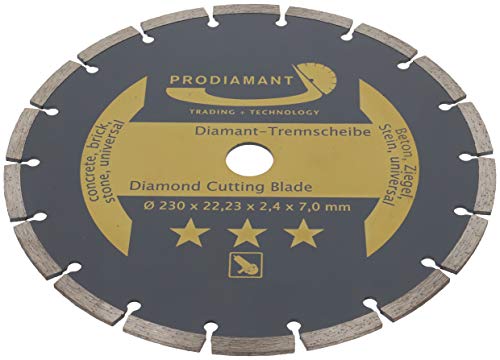 PRODIAMANT - Disco de corte de diamante, 230 x 22,2 mm, para hormigón, piedra, ladrillo, universal, 230 mm, para cortar en seco y en masa