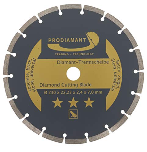 PRODIAMANT - Disco de corte de diamante, 230 x 22,2 mm, para hormigón, piedra, ladrillo, universal, 230 mm, para cortar en seco y en masa