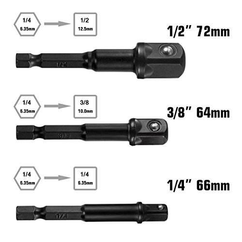 Qibaok 3 piezas Hexagon Socket Adapter Socket Adaptador Socket Wrench 1/4", 1/2", 3/8"+ Socket Adaptador 4 piezas 1/4 a 3/8-3/8 a 1/4 in. - 3/8 a 1/2-1/2 a 3/8