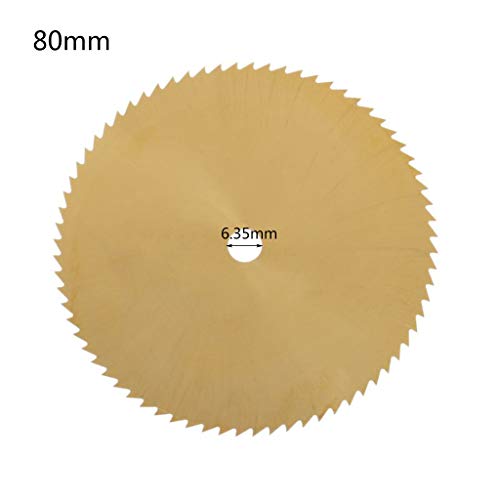 R-Weichong - Hoja de sierra circular para madera (72 dientes, 50/60/80 mm, diámetro de orificio 6/6,35 mm, metal revestido de acero rápido TI), Dorado