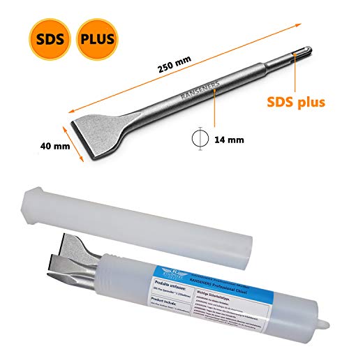 RANSENERS® SDS-PLUS - Juego de cinceles planos de 25 cm, universales, de acero superendurecido, muy larga vida útil, Plateado