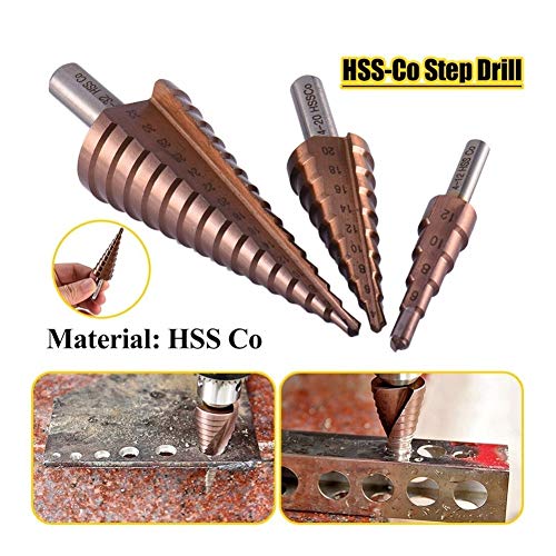 Ranuras espiral Conjunto Paso Broca Broca de metal Juego de corte de la herramienta taladradora profesional 4-12/20/32 mm HSS-CO M35 Acero/Grande Paso cono triangular vástago Revestimiento