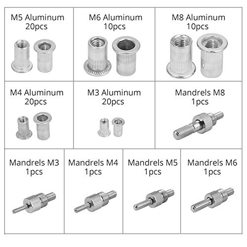 Remachadora con Remaches de 86 Piezas Pistola Remachadora Profesional con M3, M4, M5, M6, M8 Tuerca de Remache Herramienta Robusta y Ergonómica para Trabajos de Reparación