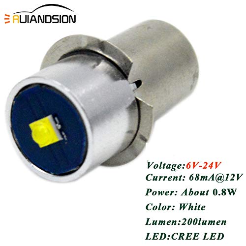 Ruiandsion - Bombilla LED de repuesto para linterna DEWALT de 3 W, 6 a 24 V, 200 lm, P13.5S, bombillas de repuesto para farol de trabajo de herramientas, no polar, Pack de 2 3.00watts 6.00volts