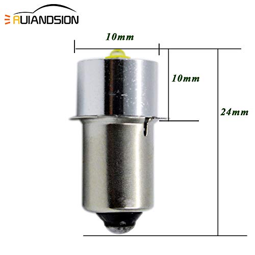 Ruiandsion - Bombilla LED de repuesto para linterna DEWALT de 3 W, 6 a 24 V, 200 lm, P13.5S, bombillas de repuesto para farol de trabajo de herramientas, no polar, Pack de 2 3.00watts 6.00volts