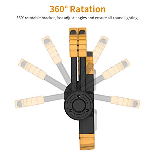 RUNACC LED Luz de trabajo Plegable USB recargable Portátil Luz de inundación Soporte Luces de trabajo con rotación de 360 ° (Amarillo)