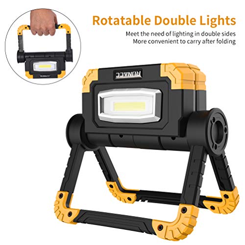 RUNACC LED Luz de trabajo Plegable USB recargable Portátil Luz de inundación Soporte Luces de trabajo con rotación de 360 ° (Amarillo)