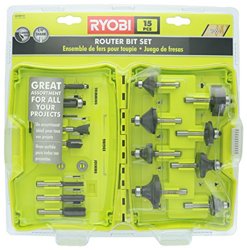 Ryobi A25R151 15 piezas de 1/4 de pulgada de carburo de rebajadora del borde conjunto de brocas para madera