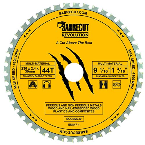 SabreCut SCCSM230_44 - Hoja de sierra circular para Bosch Dewalt Makita Milwaukee y muchos otros (230 mm, 44T x 30 mm, 25,4 mm, 20 mm, 16 mm)