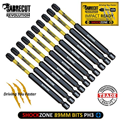 SabreCut SCPH389_10 - Juego de 10 puntas de destornillador de impacto magnético (PH3, 89 mm, Phillips, resistentes, para Dewalt Milwaukee Bosch Makita y más)