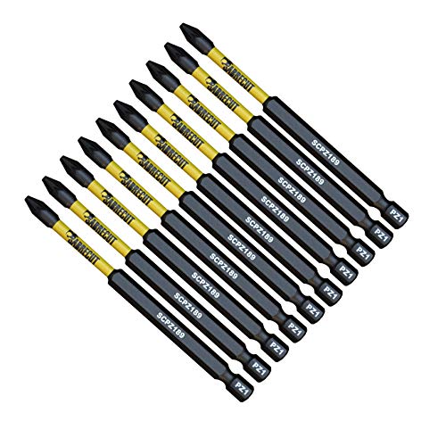 SabreCut SCPZ189_10 - Juego de 10 puntas de destornillador de impacto magnéticas Pozi Pozidrive para Dewalt Milwaukee Bosch Makita y más (89 mm, PZ1)