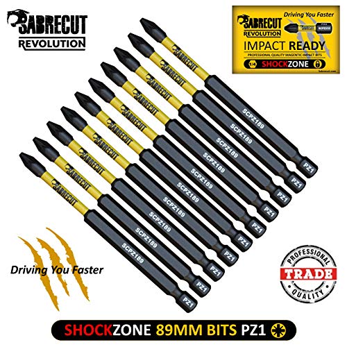 SabreCut SCPZ189_10 - Juego de 10 puntas de destornillador de impacto magnéticas Pozi Pozidrive para Dewalt Milwaukee Bosch Makita y más (89 mm, PZ1)