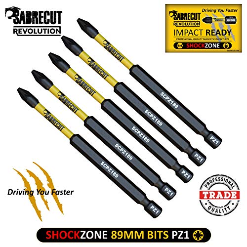 SabreCut SCPZ189_5 PZ1 - Juego de 5 puntas de destornillador de impacto magnéticas Pozi Pozidrive para Dewalt Milwaukee Bosch Makita y más (89 mm)