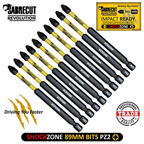 SabreCut SCPZ289_10 - Juego de 10 puntas de destornillador de impacto magnético PZ2 de 89 mm, Pozi Pozidrive, para Dewalt Milwaukee Bosch Makita y más