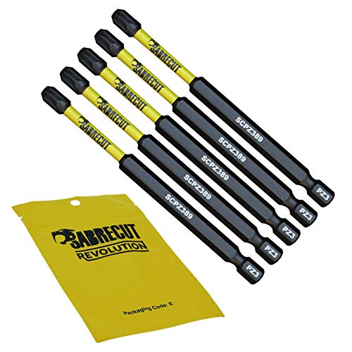 SabreCut SCPZ389_5 PZ3 - Juego de 5 puntas de destornillador de impacto magnéticas Pozi Pozidrive para Dewalt Milwaukee Bosch Makita y más (89 mm)