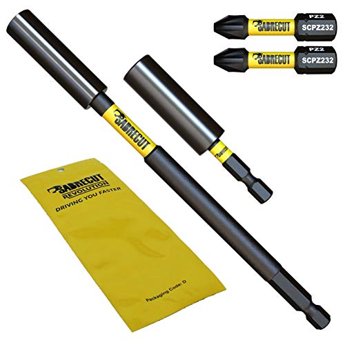 SabreCut SCRK1 - Juego de 4 soportes magnéticos para puntas de impacto profesionales de 60 mm y 152 mm con 2 puntas de destornillador PZ2 de 32 mm para Dewalt, Milwaukee, Makita, Bosch y otros