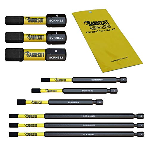 SabreCut SCRK9HEX - Juego de 9 puntas de destornillador de impacto magnético H4 H5 H6 (32 mm, 89 mm, 152 mm, H4, H5, H6, HEX, para Dewalt Milwaukee Bosch Makita y más)